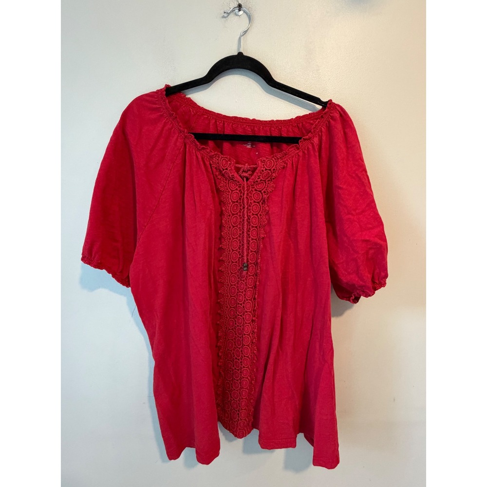 Liz & Me Catherines Red Cotton Crochet Lace Peasant Blouse Top 2X 22/24W